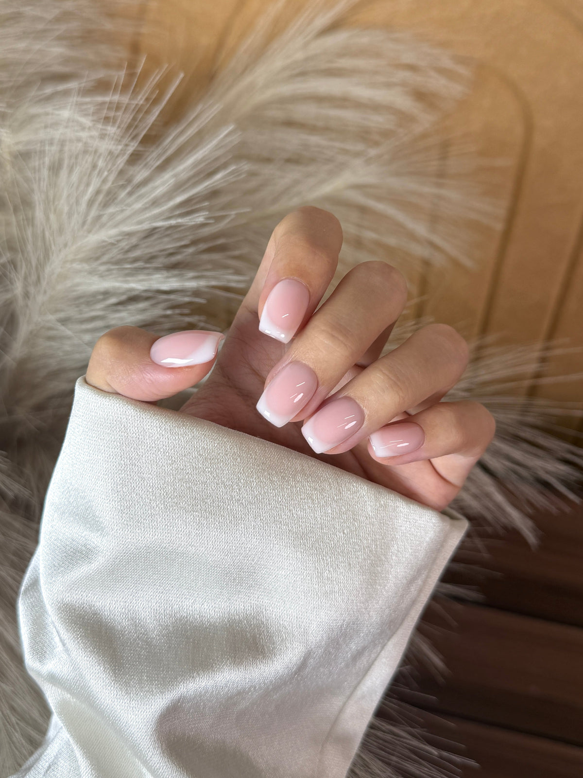 Soft French (Milky Base) handmade press-on nails