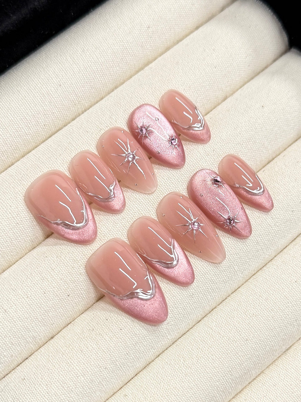 Pink Stardust handmade press-on nails