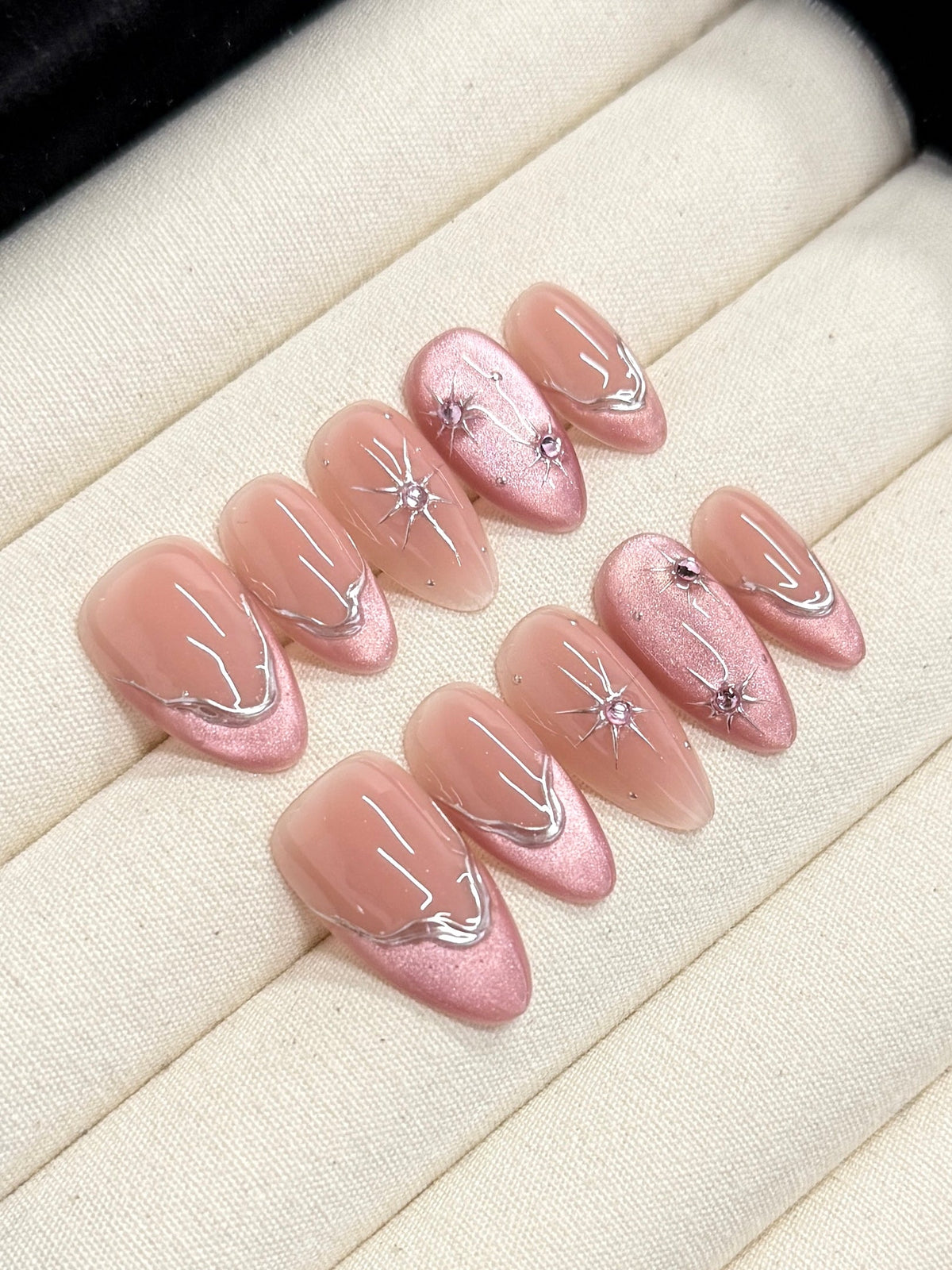 Pink Stardust handmade press-on nails