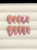 Pink Stardust handmade press-on nails