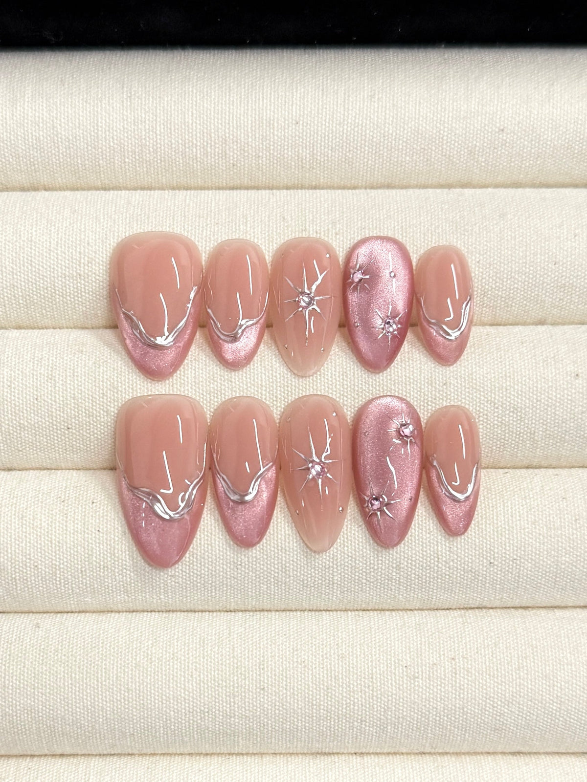 Pink Stardust handmade press-on nails